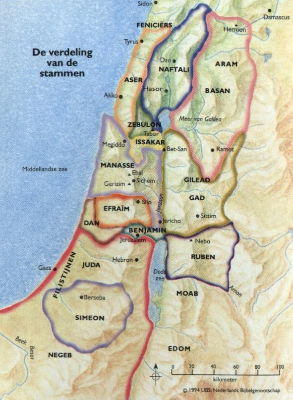 Het land verdeeld over de 12 stammen van het volk Israël