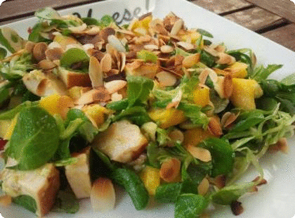 Maaltijdsalade mango avocado gerooktekip